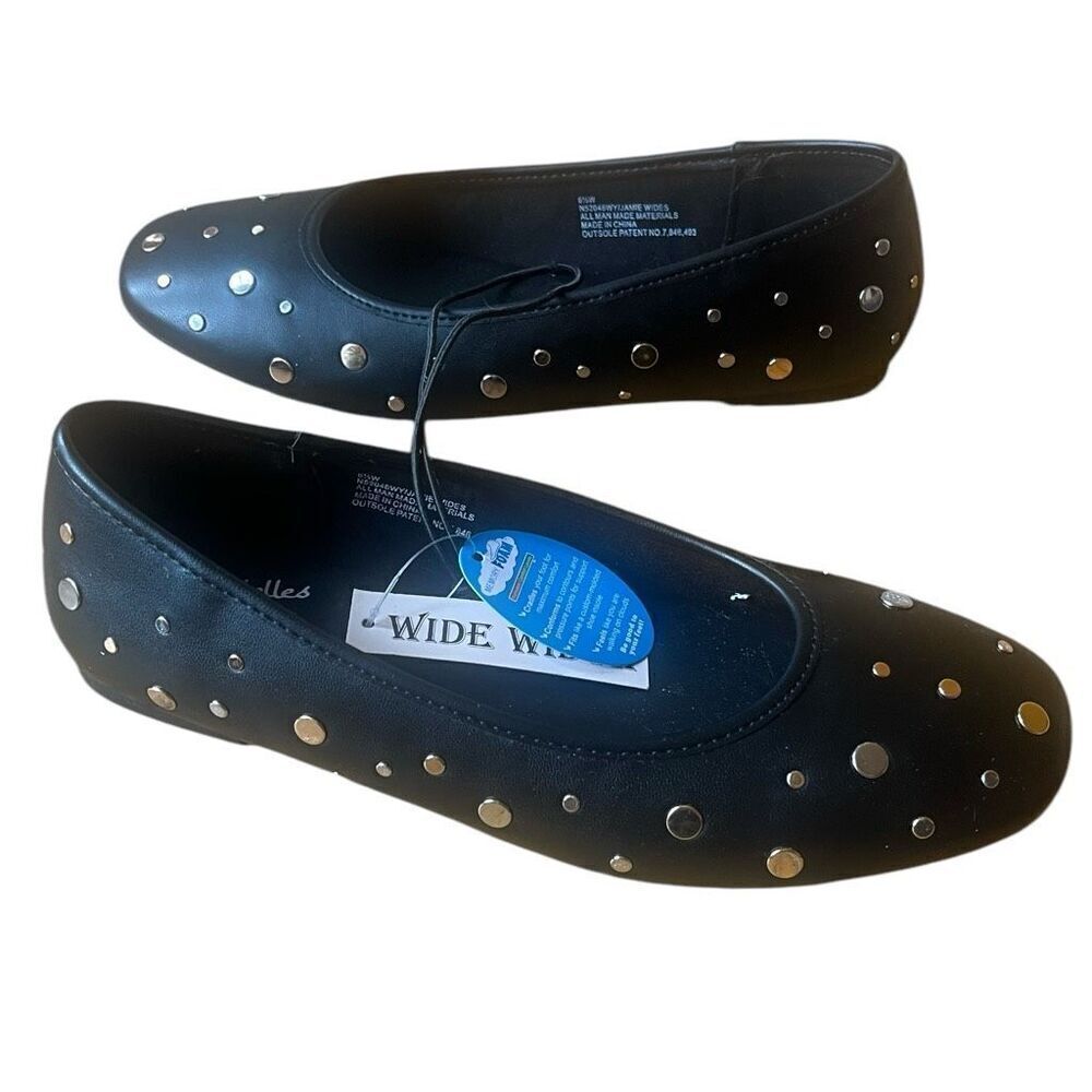 Seychelles Woman’s Studded Black Wide Width Ballet Flats Memory‎ Foam Footbed Sz